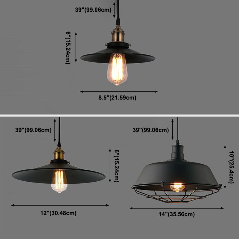 Metal Shaded Pendant Light Fixture Industrial Restaurant Ceiling Pendant Light in Black