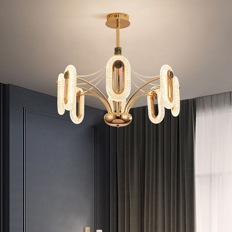 Postmoderne LED Chandelier de forme ovale Lampe de suspension avec des perles de cristal