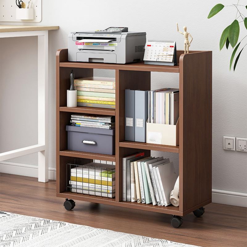 Manufactured Wood Geometric Bookshelf Modern Open Bookcase with Caster Wheels