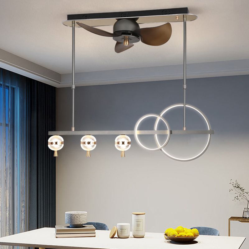 Contemporary Fan Light Linear Metal LED Ceiling Fan Light Fixture