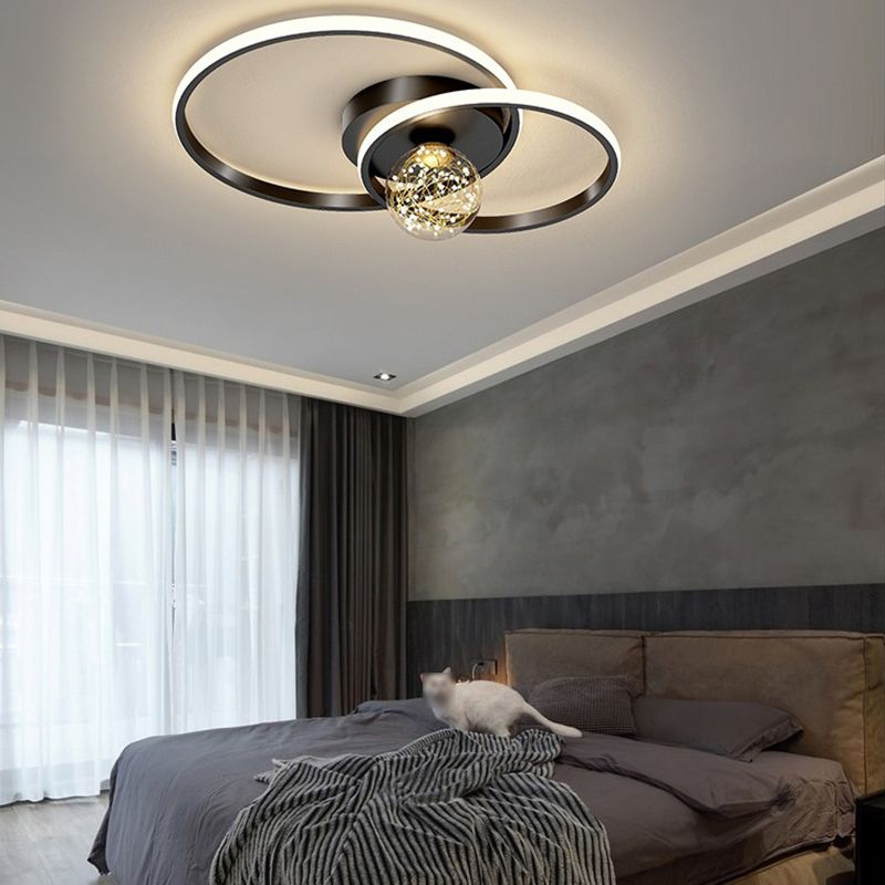 Round Shade Multi-Lights Flush Mount Modern Style Flush Mount Ceiling Light Fixture in Black