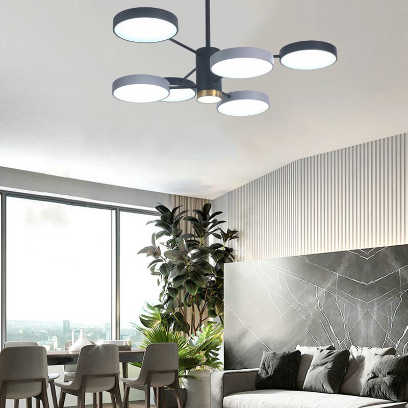 Chandelier Round Chandelier Macaroon Iron Down Lighting Pendentif pour le salon