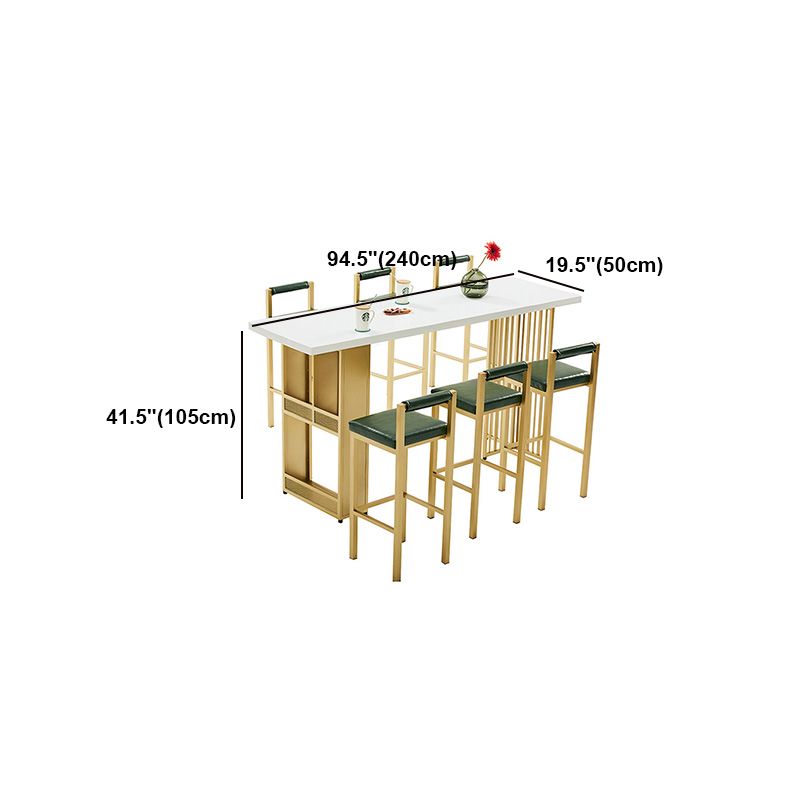 Glam Wood Bar Table with Rectangle Table Top Gold Double Pedestal Table - 42" H