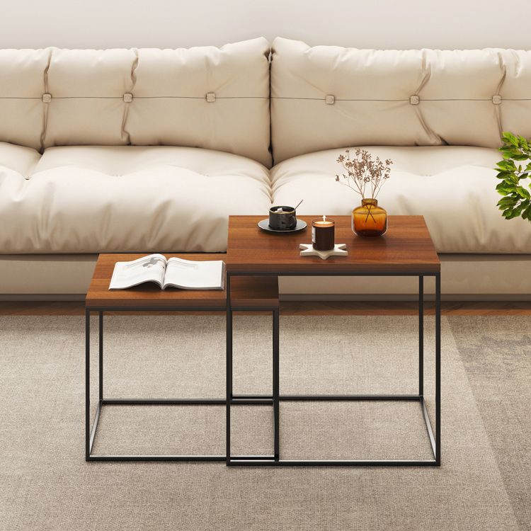 Modern Brone Coffee Table Solid Wood Top and Iron Base for Home