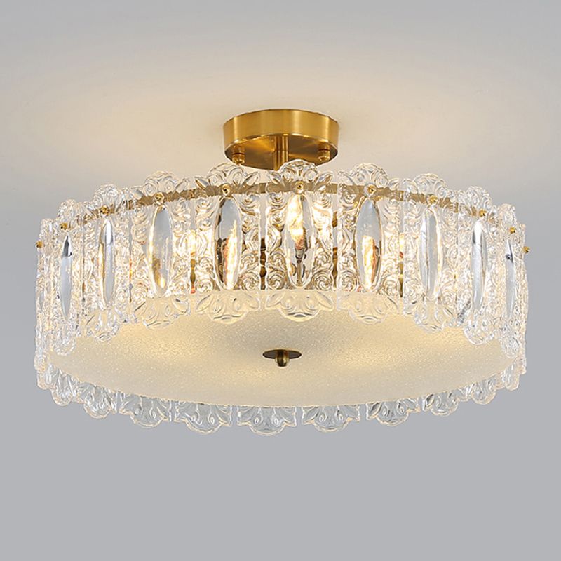 Gold Ceiling Lamp Glass Semi Flush Mount Light Fixture for Bedroom