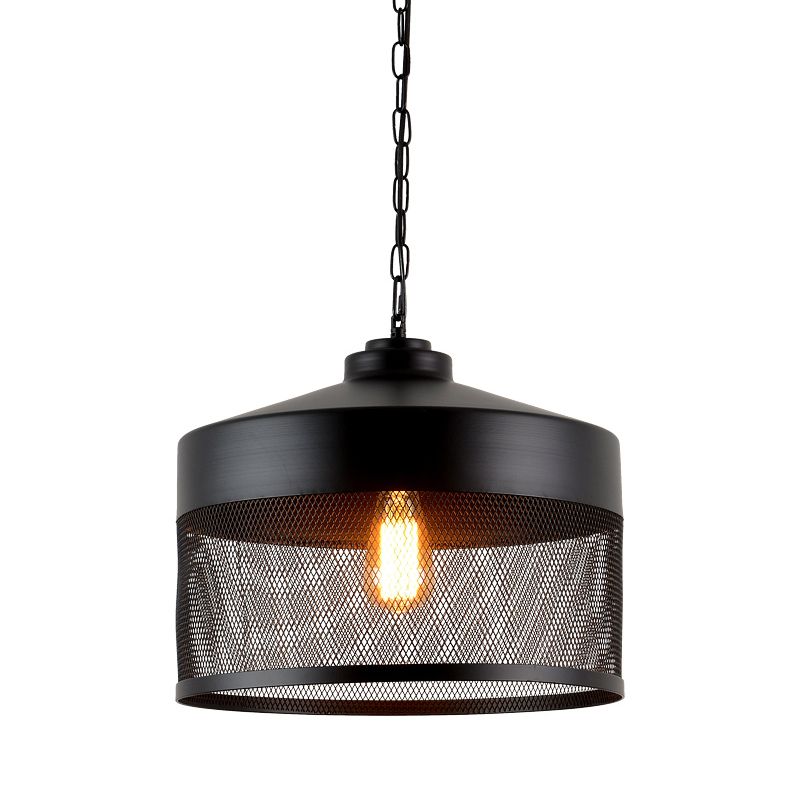 Ferme d'éclairage de plafond en fer poirine 1 Bulb Restaurant Mini Suspension Lampe en noir