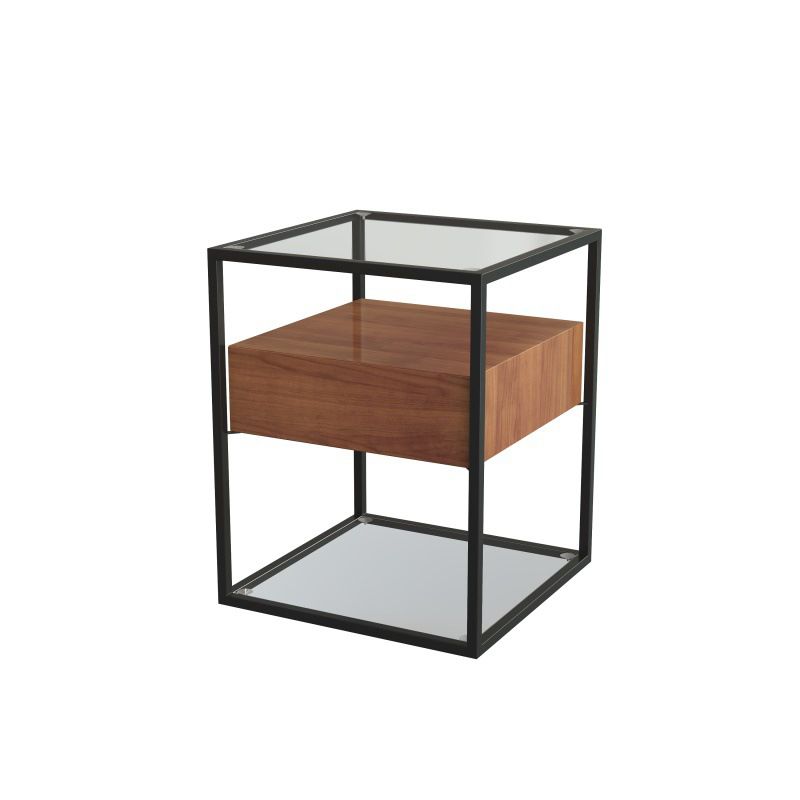 Contemporary Glass Top Night Table Glass Top Open Storage Nightstand ,21.3" Tall