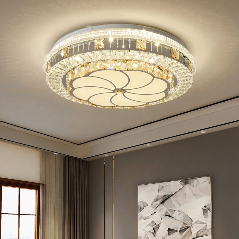 Crystal Round LED Ceiling Lamp Modern Style Flush Mount Light for Bedroom