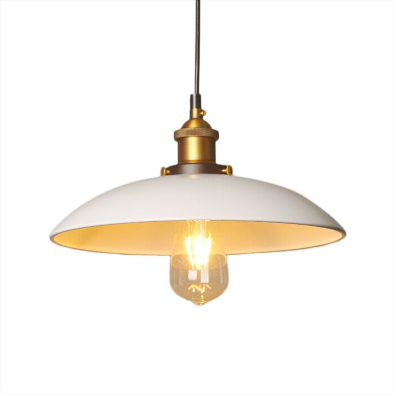 12"/16" Dia Saucer Dining Room Suspension Light Retro Style Metal 1 Light White Ceiling Fixture