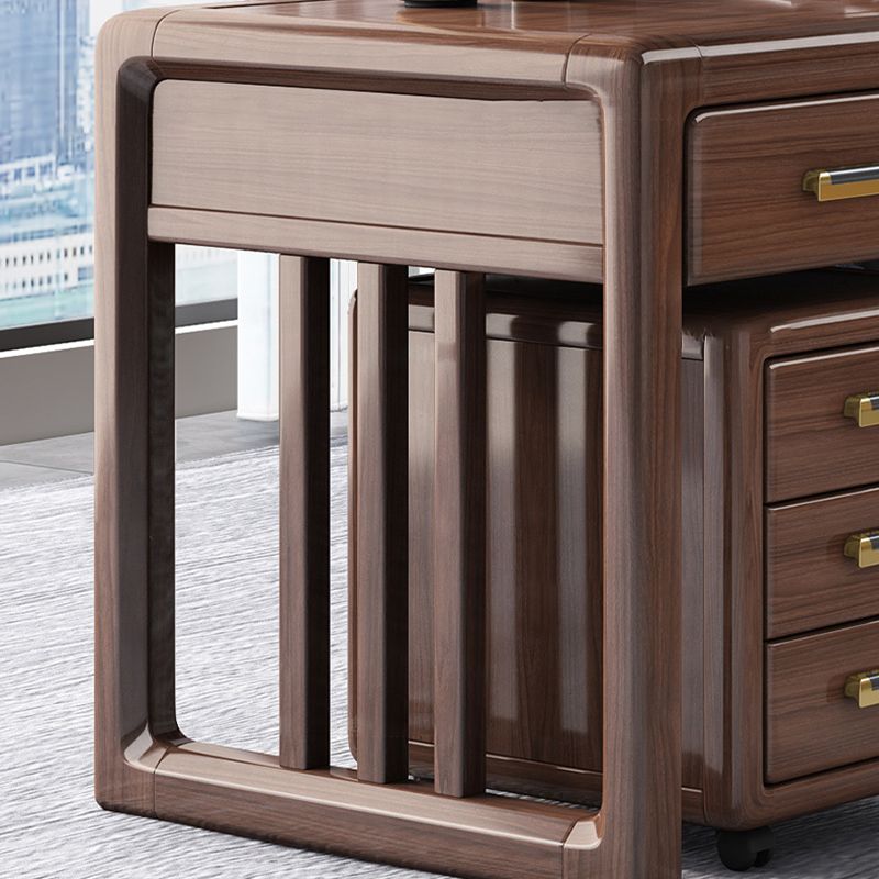 Contemporary Style Wood Office Desk Rectangular Brown Task Desk with 2 Drawers