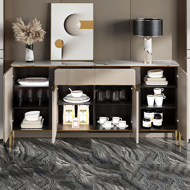 Glam Credenza Stone Adjustable Shelving Buffet Credenza with Cabinets and Drawers