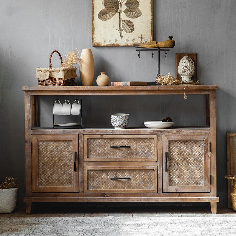 Traditional Wooden Dining Server Open Storage Sideboard for Dining Room