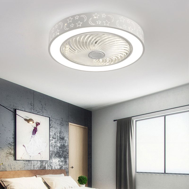 White Cut-Outs Round Fan Lamp Contemporary LED Metal Semi Flush Ceiling Light