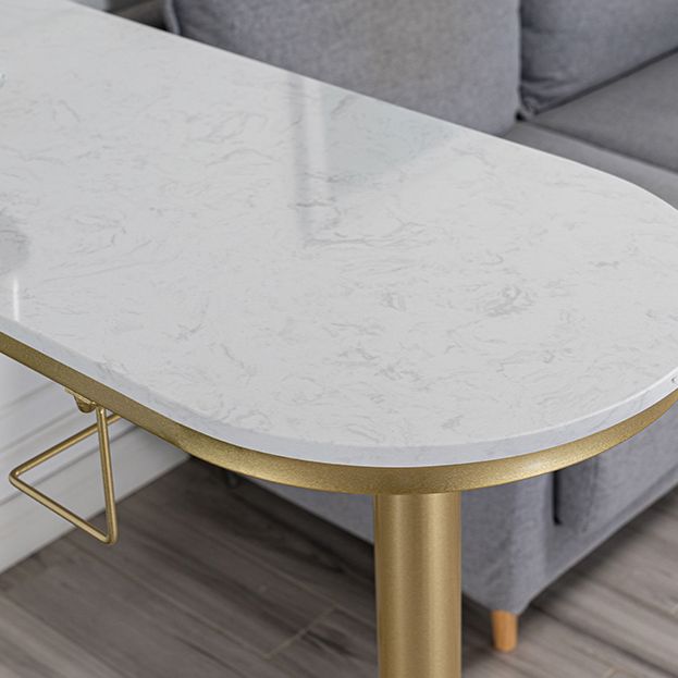 Glam Faux Marble Indoor Bar Dining Table Iron Double Pedestal Bistro Table with Shelve