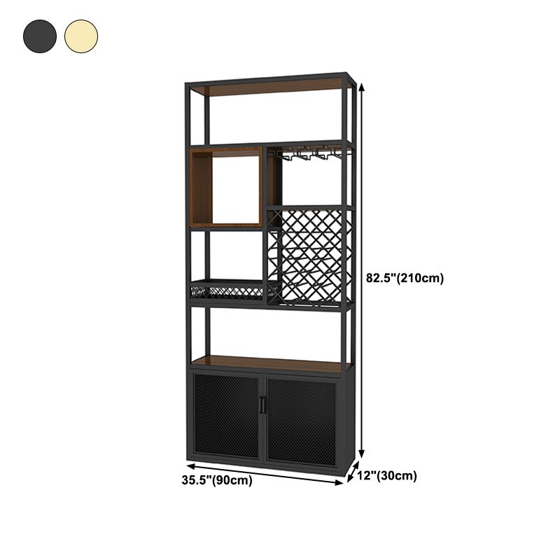 Metal Freestanding Wine Bottle & Glass Rack Industrial Wine Rack with Shelf