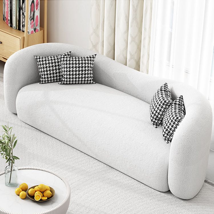 Modern Curved Sofa in White Wool Sloped Arm Sofa with Pillows