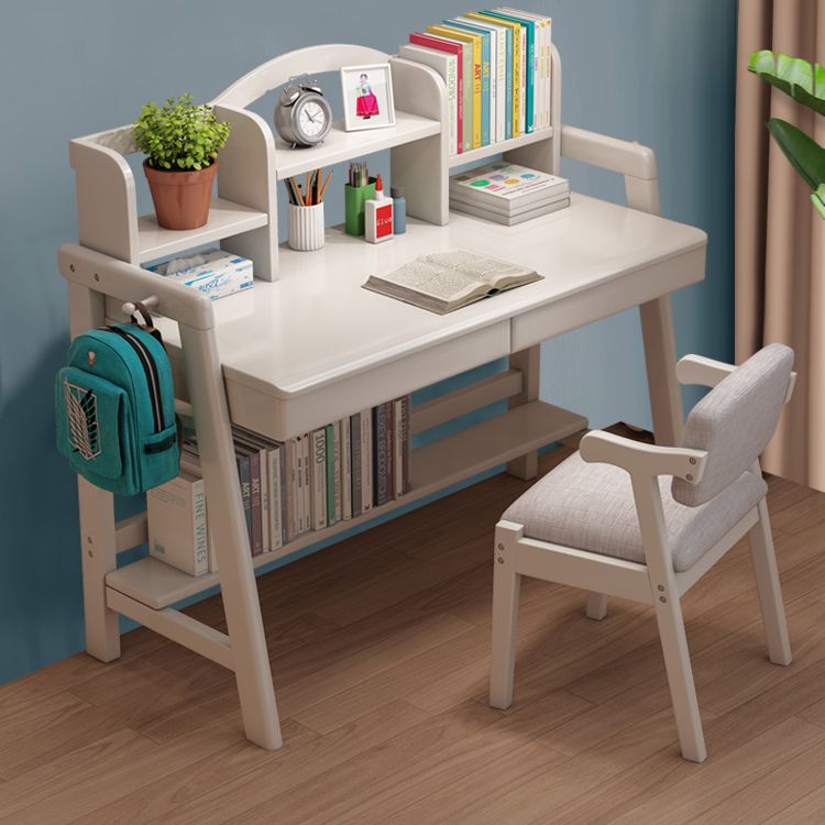 Rubberwood Writing Desk with Hutch Adjustable Kids Desk and Chair Set