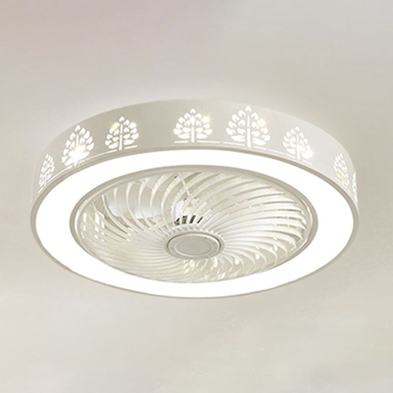 Kids Style Round Shape Ceiling Fan Light Metal 1 Light LED Flush Light