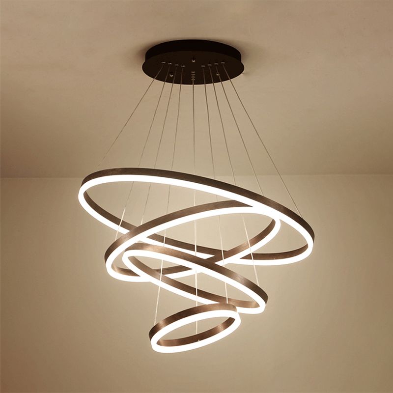 Chandelier Brun Hoop Chandelier Contemporain 1/2/3 Ring Acrylique LED Plafond Aymordage en lumière chaude / blanche