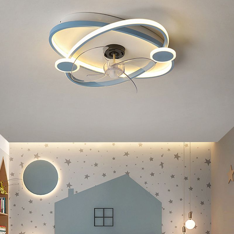 3-Blade LED Ceiling Fan Children Metallic Blue/pink Fan with Light for Bedroom