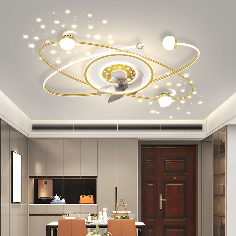 Oval Shape Metal Ceiling Fans Modern Style 8 Lights Flush Ceiling Fan