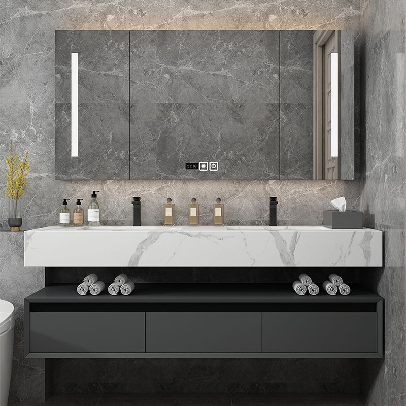 Modern Wall Mount Sink Vanity Wooden Vanity Cabinet with Mirror Cabinet