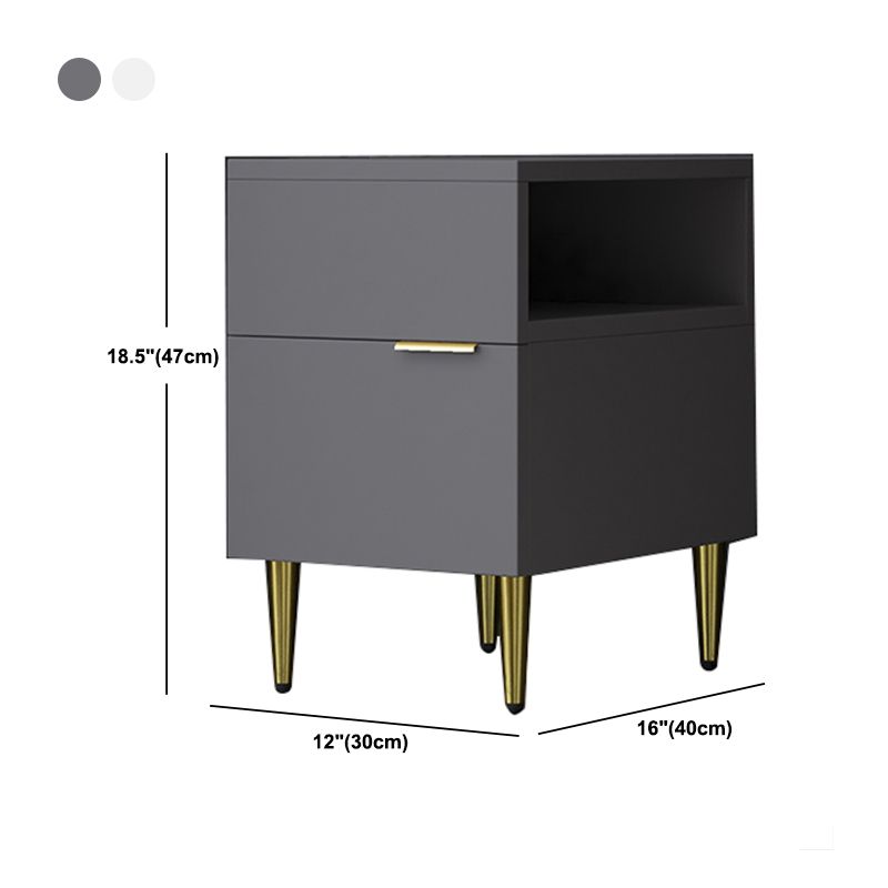 Glam Imitation Wood Nightstand 18 Inch H 1-drawer Night Table in Grey/White