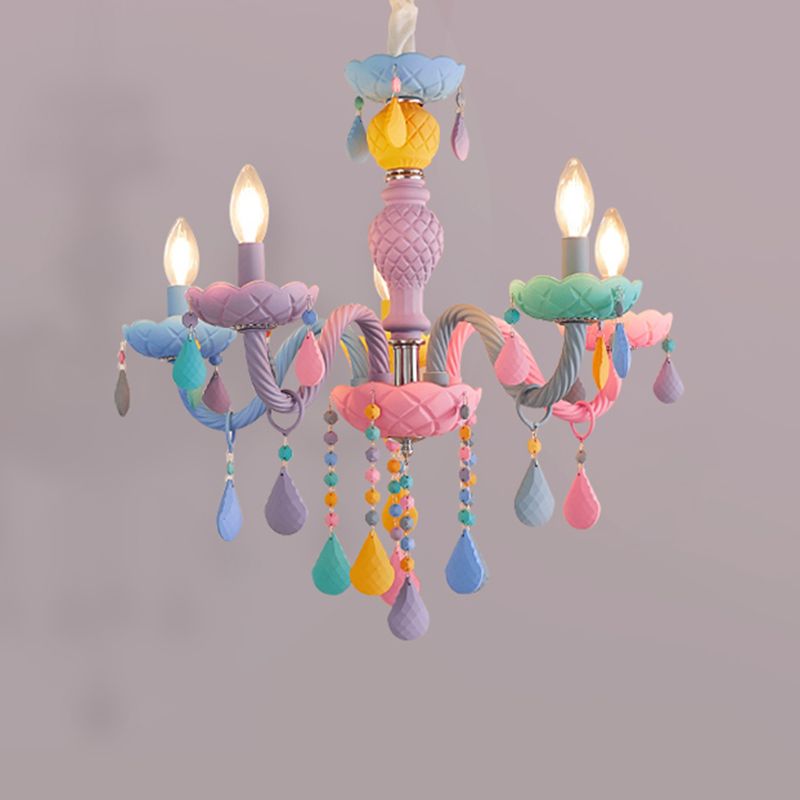 Candle-Shape Pendant Chandelier Nordic Style Stainless Steel Kids Bedroom Hanging Chandelier in Multi-Color