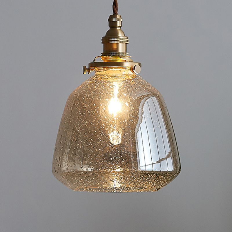 Glass Shade Pendant Light Fixture Tapered 1-Light Industrial Style Brass Hanging Light