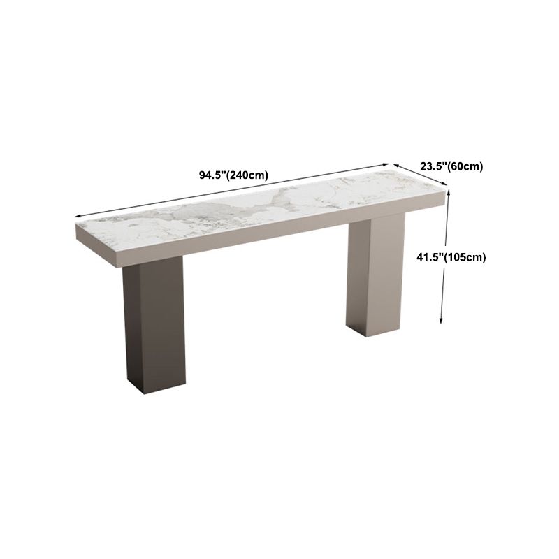 Stone Bar Dining Table Modern Rectangle Bar Table with Double Pedestal for Porch