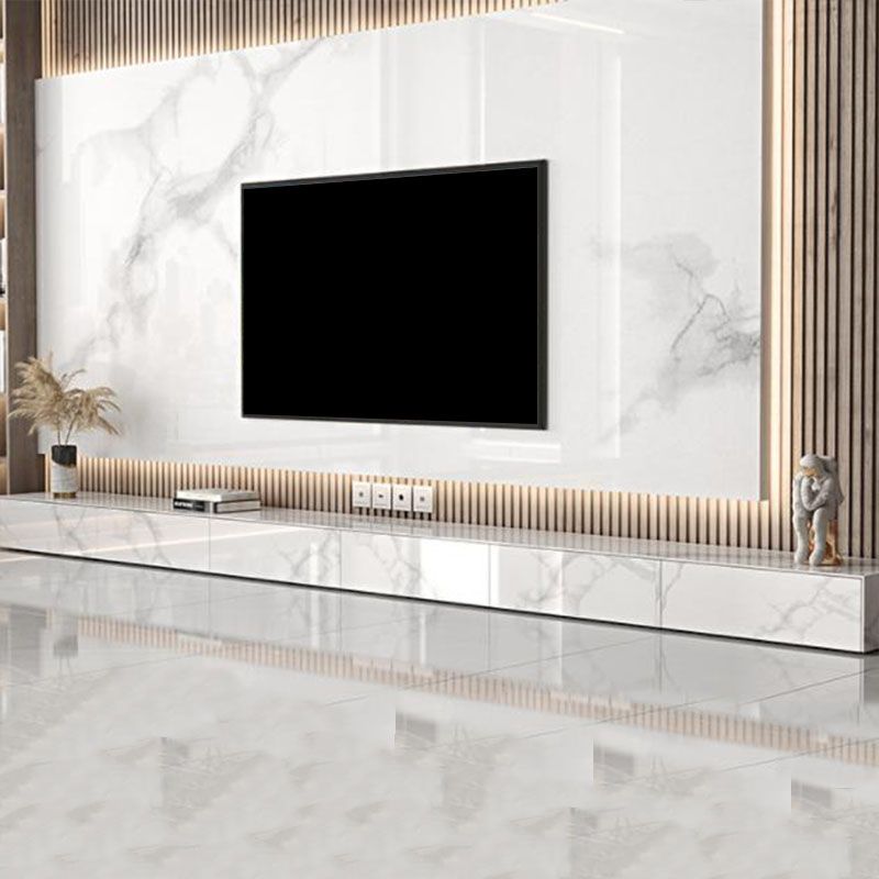 Stone TV Stand Modern TV Console with 6 Drawers Included, White