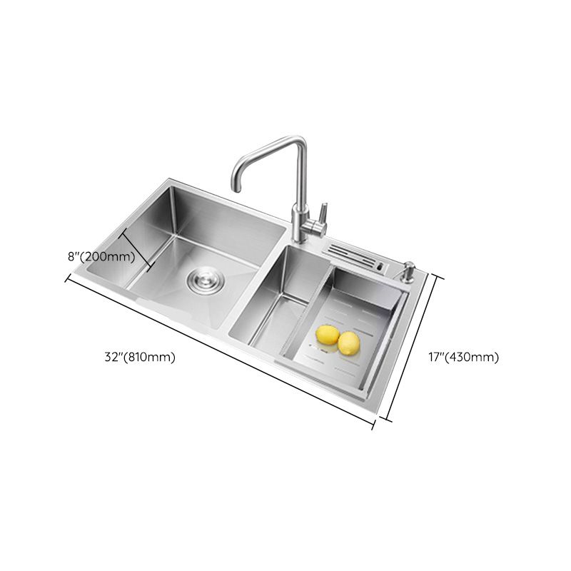 Contemporary Style Kitchen Sink Stainless Steel Double Basin Drop-In Kitchen Sink