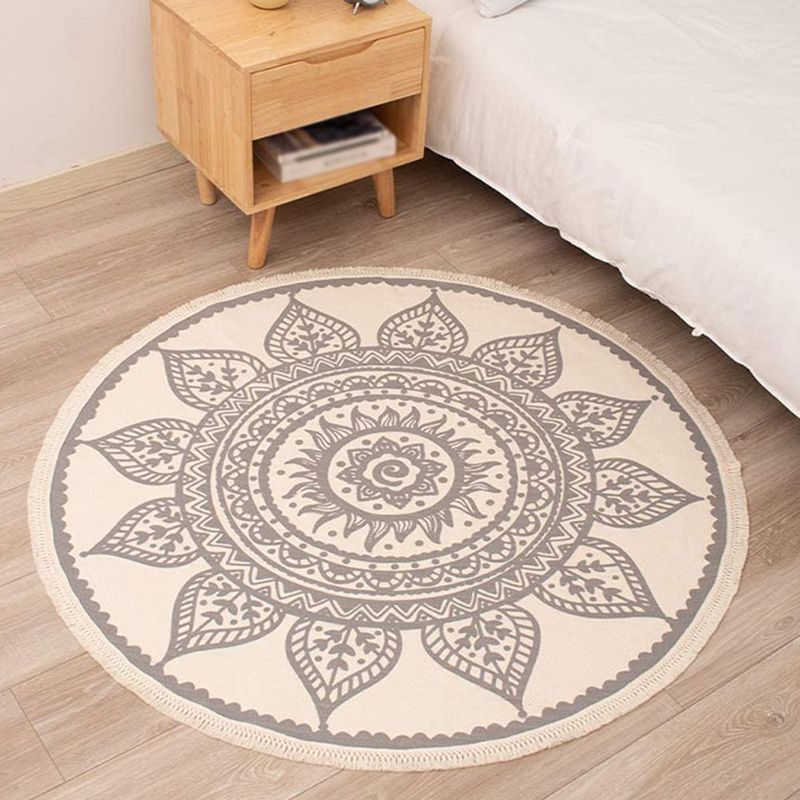 Bohemian Area Rug Cotton Blend Multi-Color Americana Print Carpet Fringe Rug for Home Decor