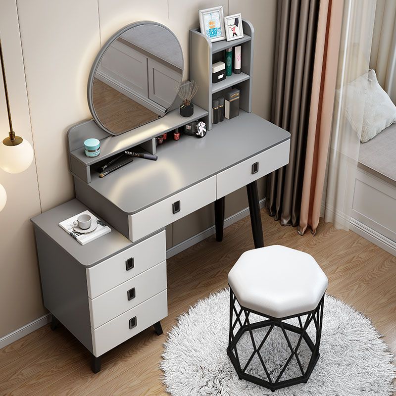 White Mirrored Vanity Bedroom Make-up Vanity Table Set with 5 Drawers