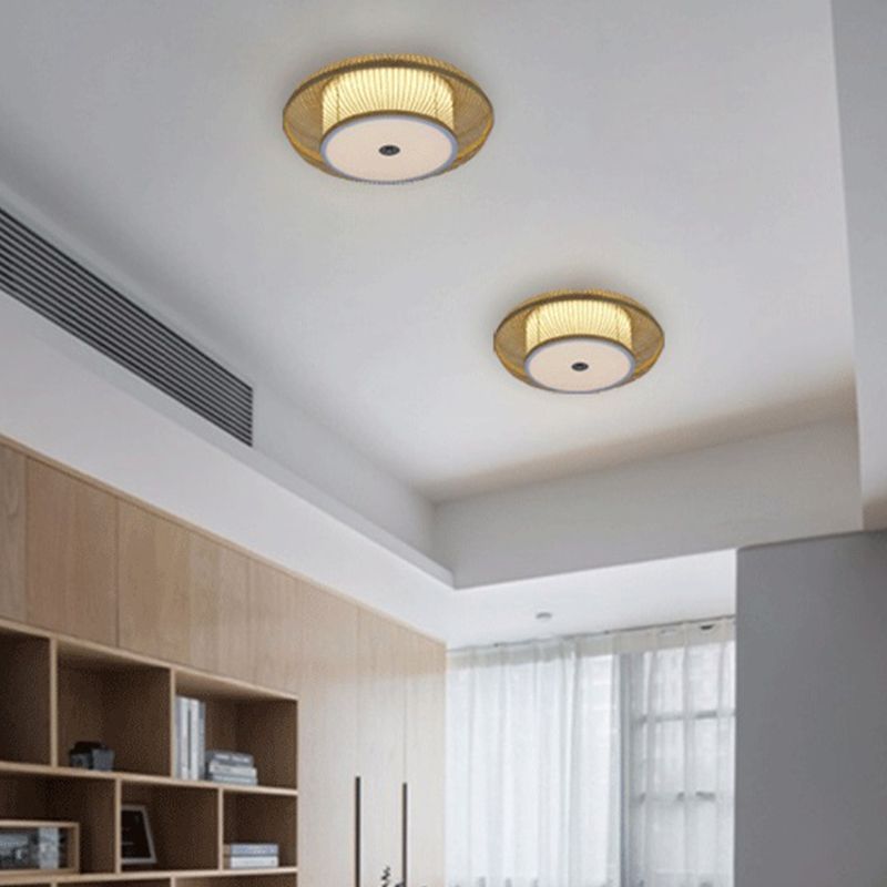 3 Light Geometry Ceiling Lamp Modern Style Bamboo Ceiling Lighting for Living Room