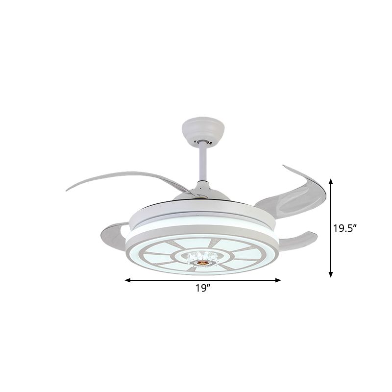 19" W Acrylic Circle Hanging Fan Light Minimalism LED White Semi Flush Mount Lamp with 4 Blades