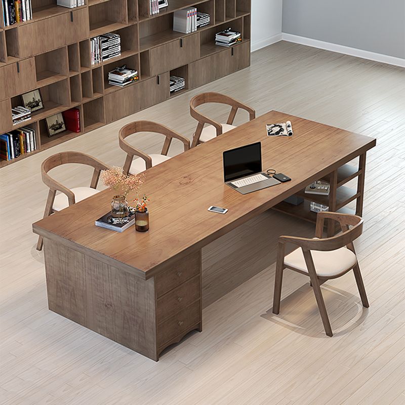 Modern Solid Wood Office Desk Rectangle Task Desk with Drawers and Shelves