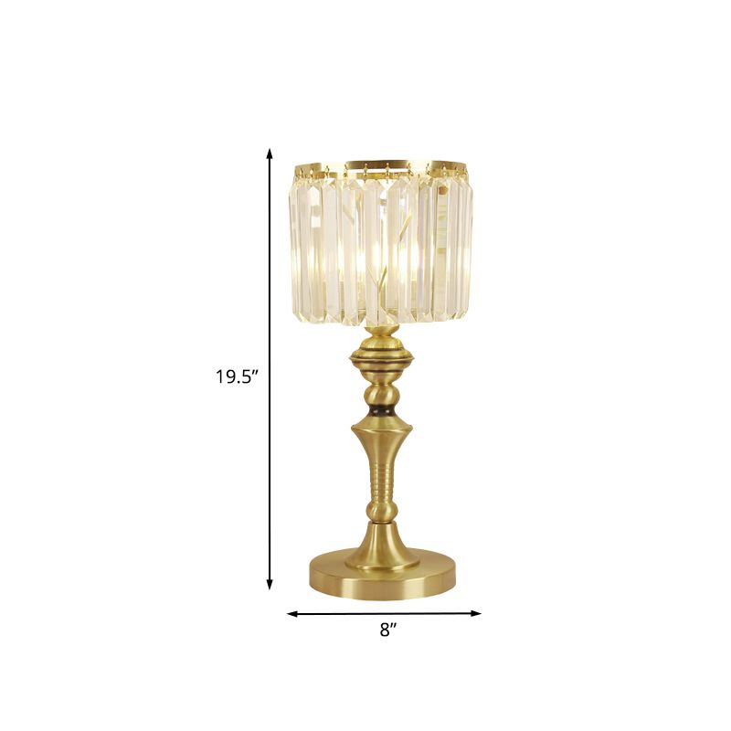 Cylindrical Desk Lamp Post Modern Crystal Flute LED Table Light for Study Room in Brass