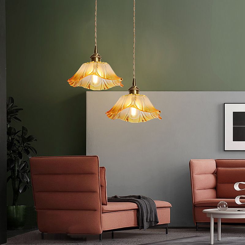 Luce a soffitto di fiori di vetro giallo Light industriale a pendente sospeso a sospensione