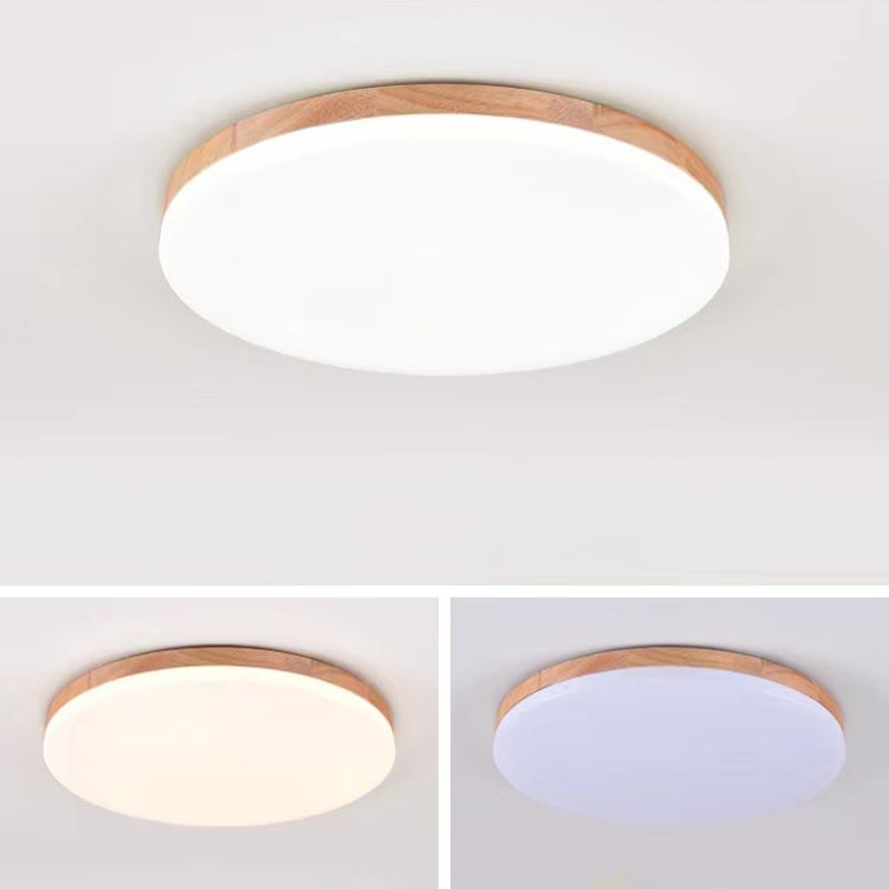 Modernism Single Beige Flush Mount Lighting Wooden Round LED Ceiling Light