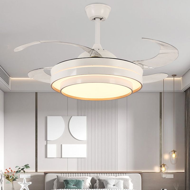 LED Contemporary Fan Lighting Fixture in Black / White Fan Ceiling with Retractable Blades