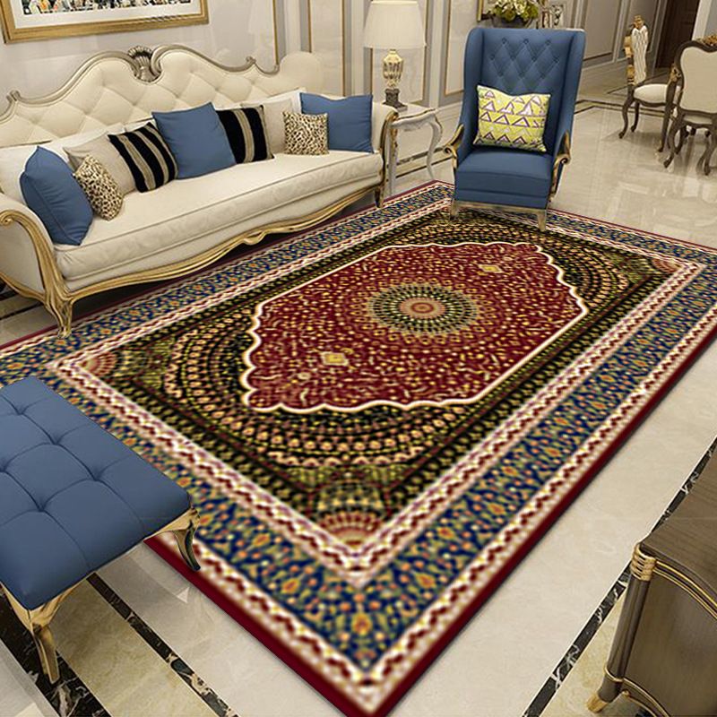 Moroccan Medallion Print Rug Polyester Carpet Non-Slip Backing Area Carpet for Home Decoration