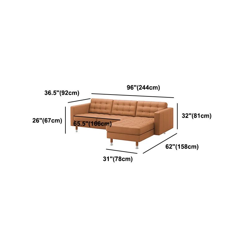 Square Arm Tufted Faux Leather Furniture Sectionals in Brown