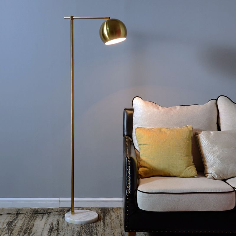 Flat Round Living Room Floor Lamp Marble 1-Light Minimalistic Standing Lighting with Dome Shade