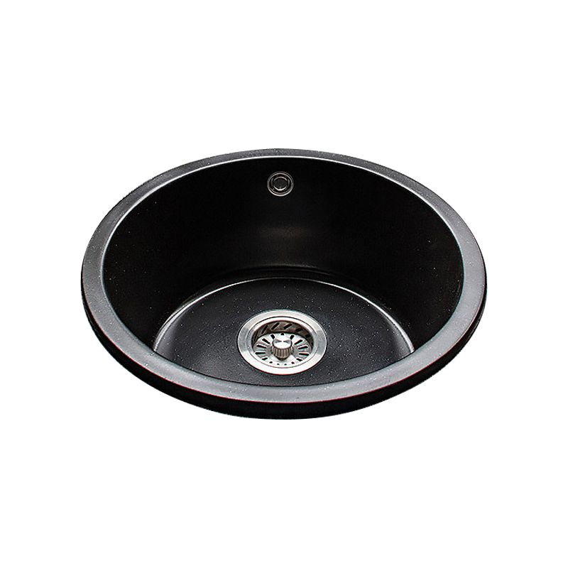 Contemporary Kitchen Sink Black Round Quartz Drop-In Single Bowl(Not Included Faucet)