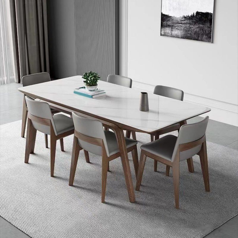 Modern Dining Set with Gray Chairs 1/4/5/7 Pcs White Dinette Table Set