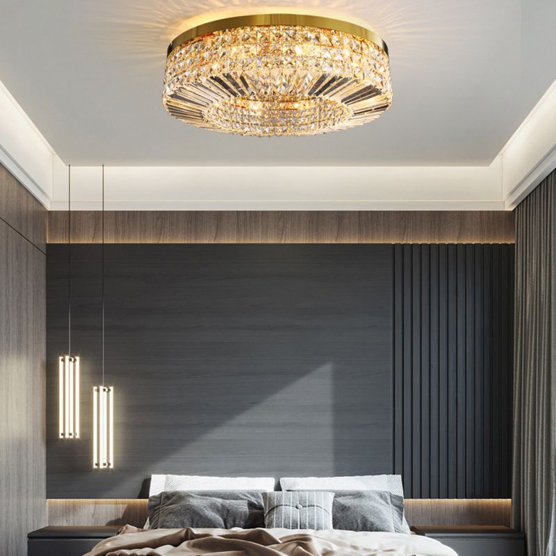 Modernism Flush Mount Lamp Round Ceiling Lighting with Crystal for Bedroom