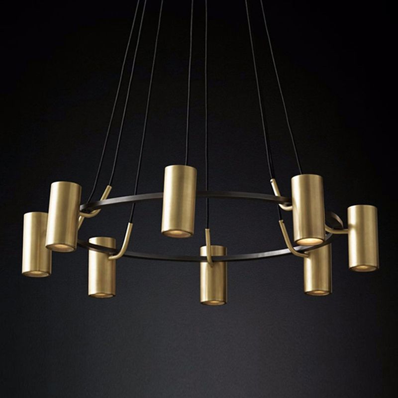 Postmodern Style Metal Chandelier Light Fixture Gold Cylinder Pendant Light