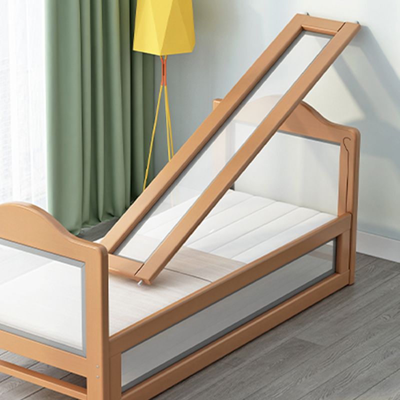 Scandinavian Bed with Guardrail, Solid Wood  Bed  in Natural Finish