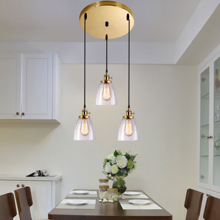 3 Lights Tapered Glass Pendant Industrial Multiple Hanging Lights with Hanging Cord for Bar